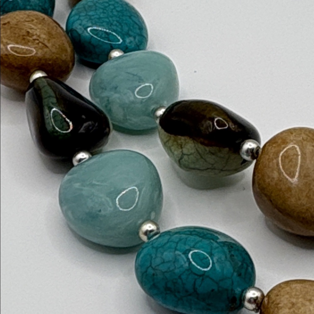 Blue & Neutrals Glass Bead Necklace 14-16” - Picture 2 of 7
